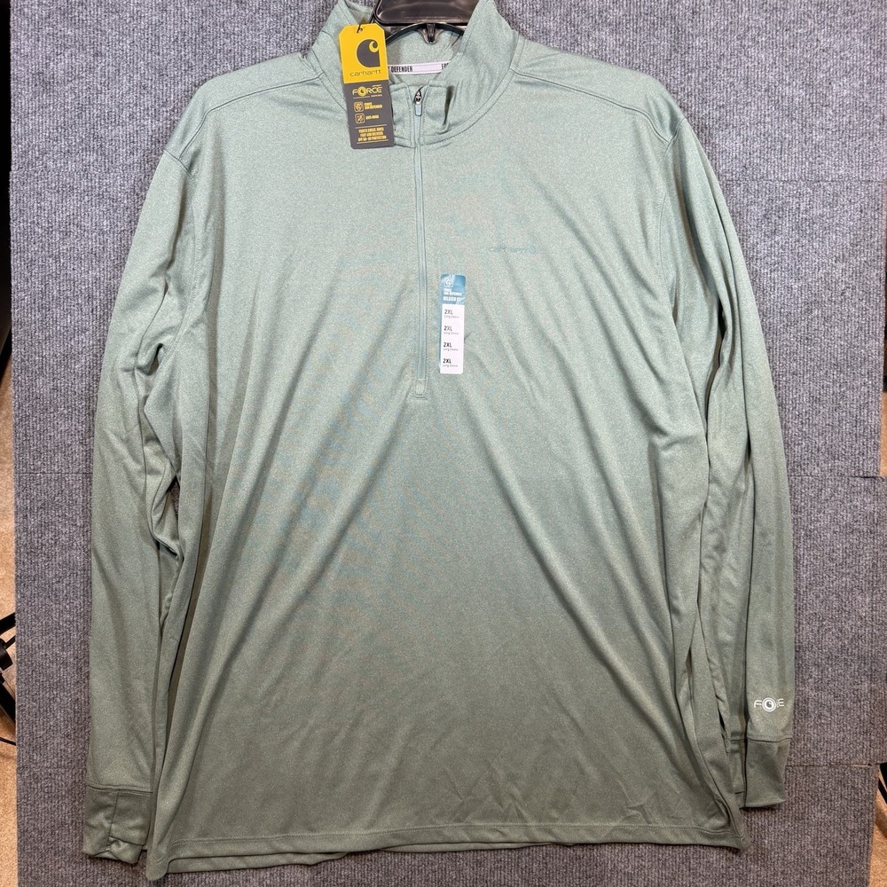 Carhartt Men's Olive Green Quarter Zip Long Sleeve Pullover Size 2XL